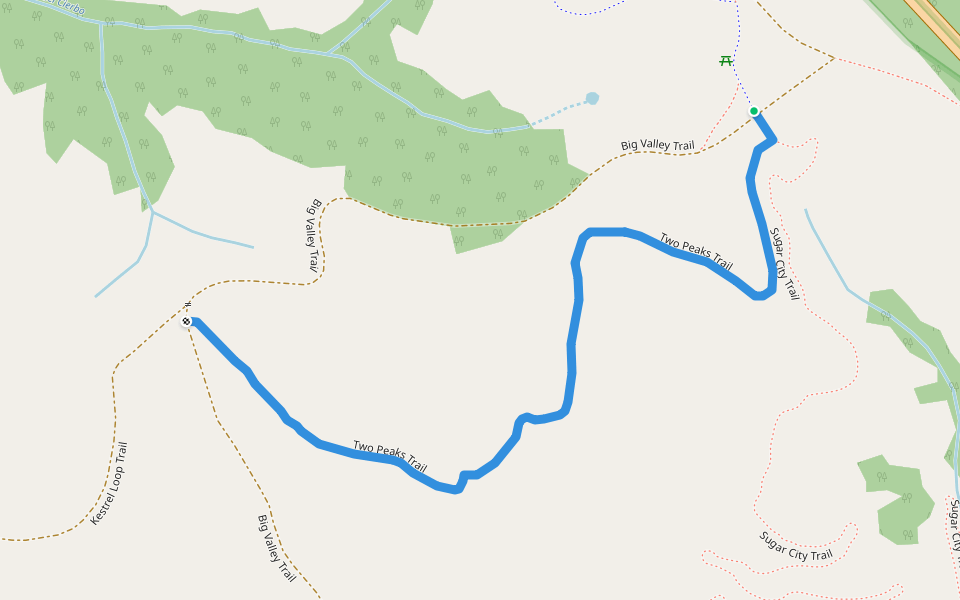 Two Peaks Trail walking route map in Crockett