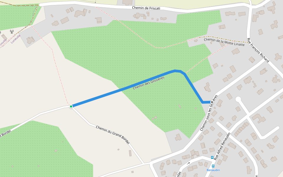 Chemin des Glissières walking route map in Lunéville