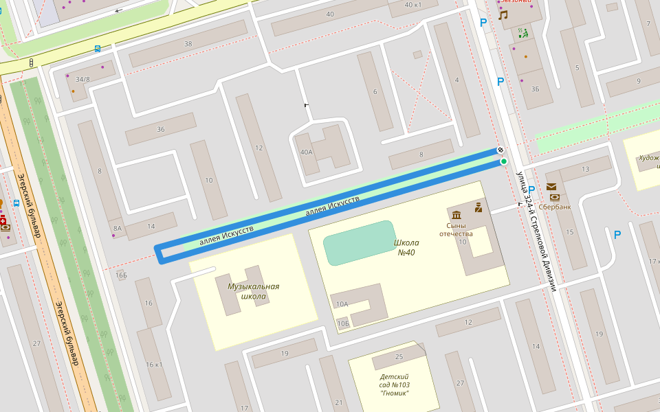 аллея Искусств walking route map in Cheboksary