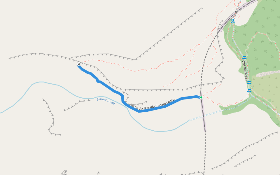 Accés via ferrada Cagate Lorito walking route map in Camarasa