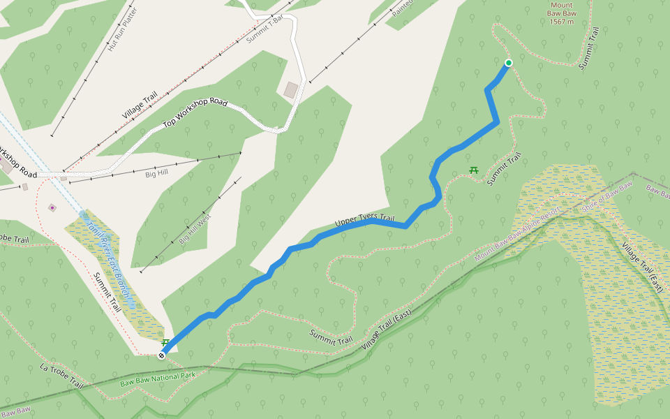 Upper Tyers Trail walking route map in Baw Baw Village