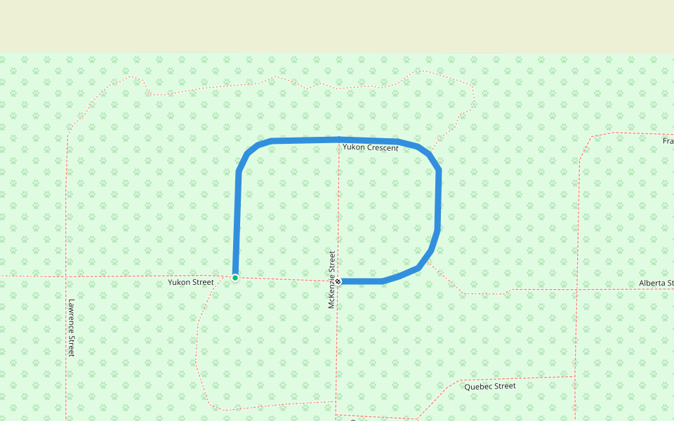 Yukon Crescent walking route map in Delta