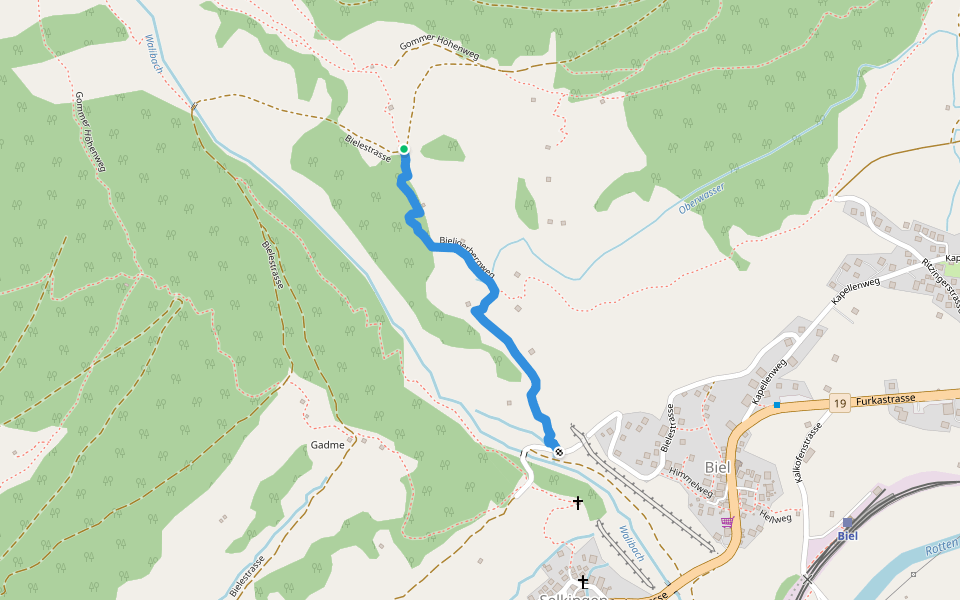 Bieligerbergweg walking route map in Goms