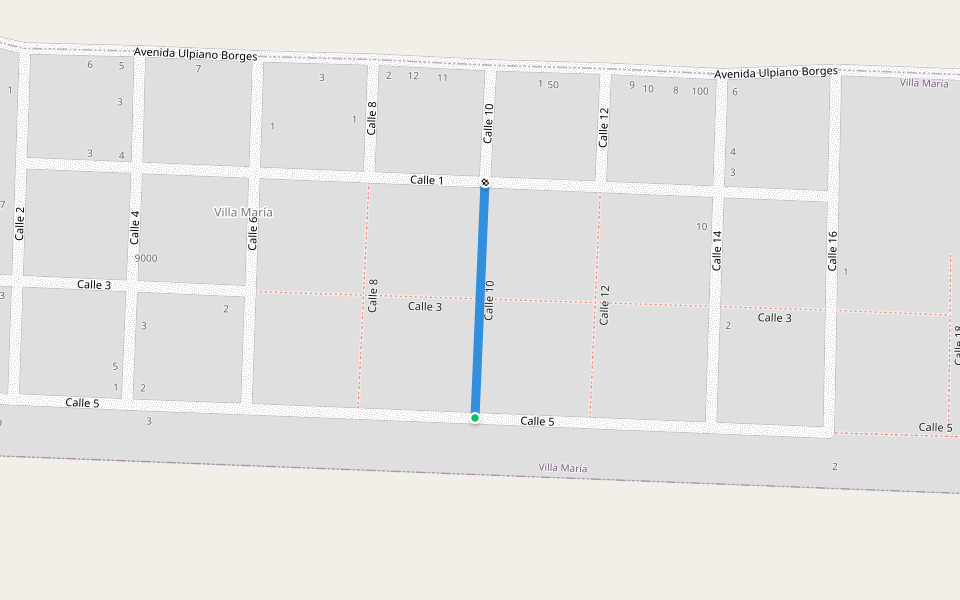 Calle 10 walking route map in Villa Maria