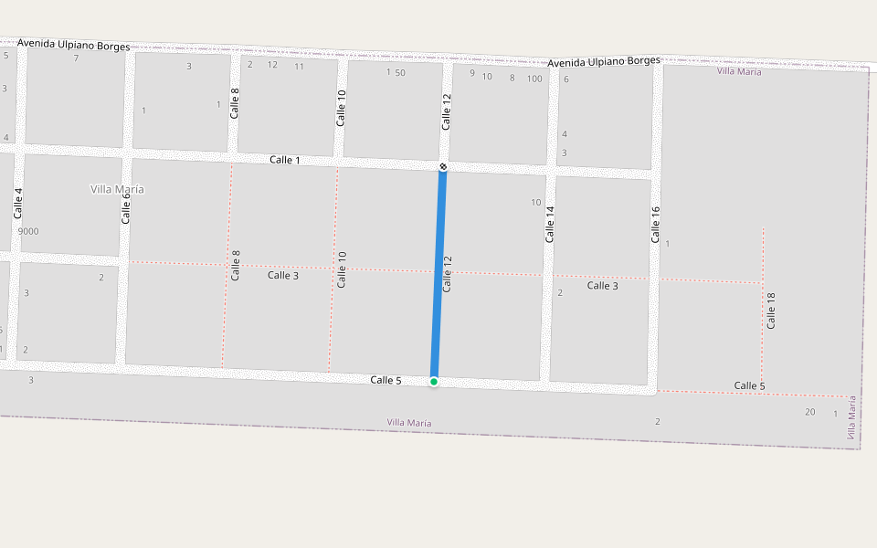 Calle 12 walking route map in Las Cañas