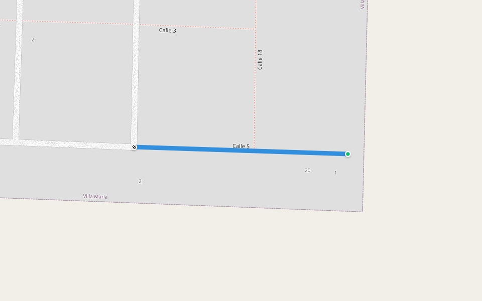 Calle 5 walking route map in Las Cañas