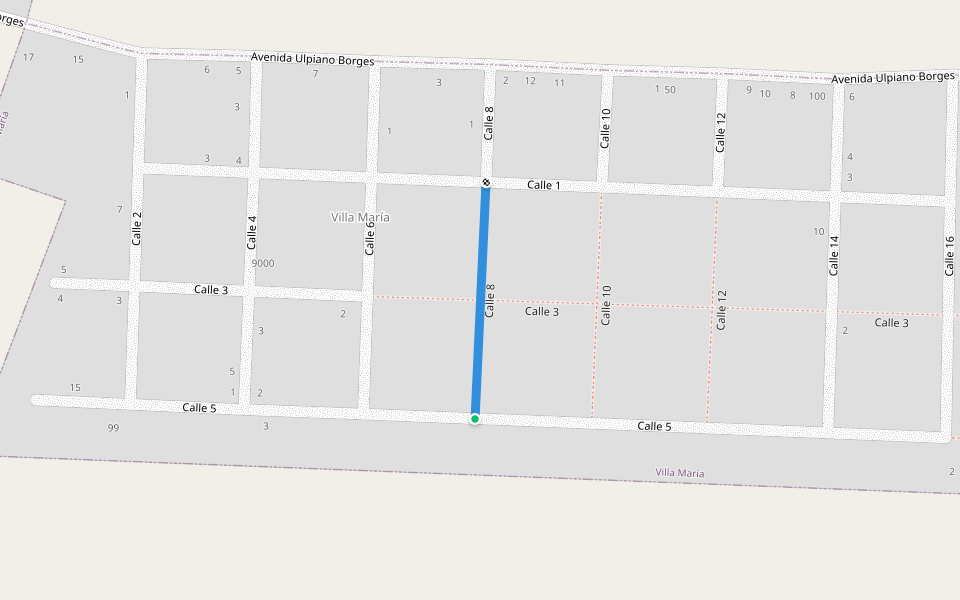 Calle 8 walking route map in Las Cañas