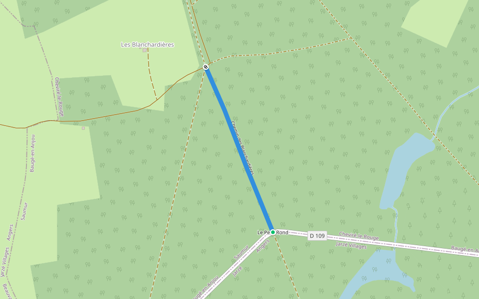Chemin des Blanchardières walking route map in Baugé-en-Anjou