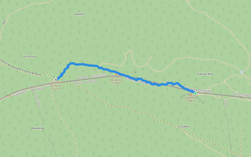 Senda del Puerto de Nazar a Costalera walking route map in Nazar