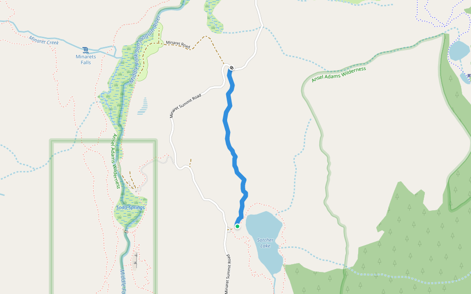 Sotcher Lake Feeder Trail walking route map in Mammoth Lakes