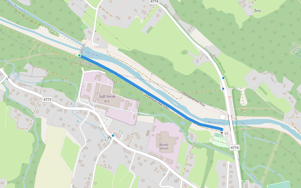 Cesta po levé hrázi walking route map in Vyšní Lhoty