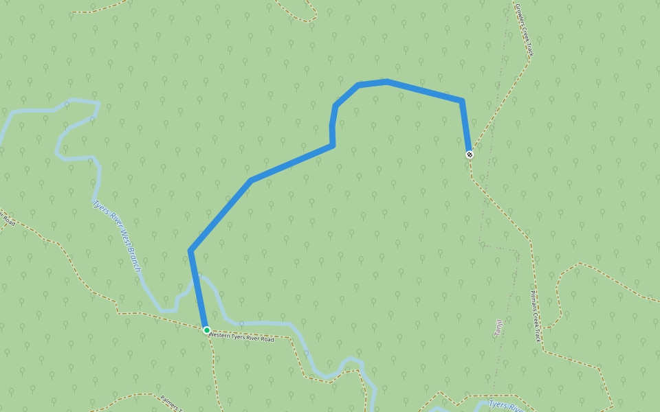 Pitmans Creek Track walking route map in Tanjil