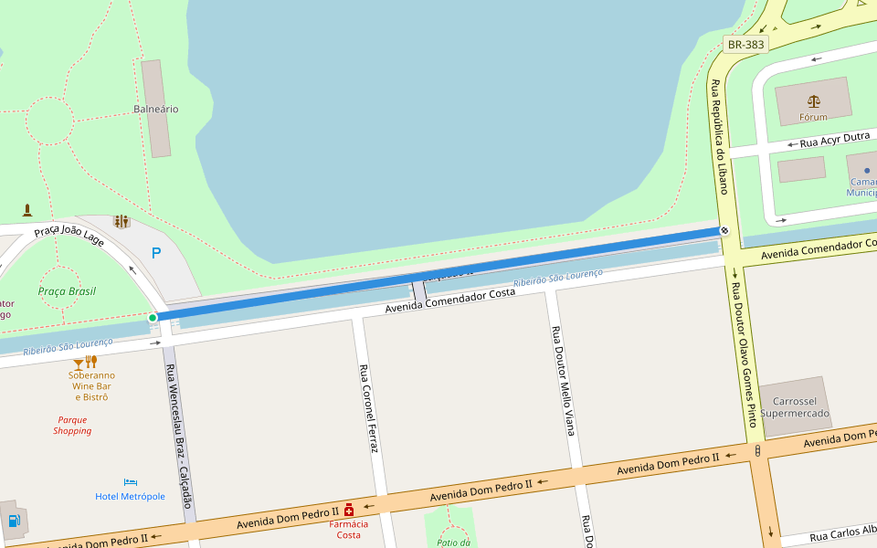 Calçadão II walking route map in São Lourenço