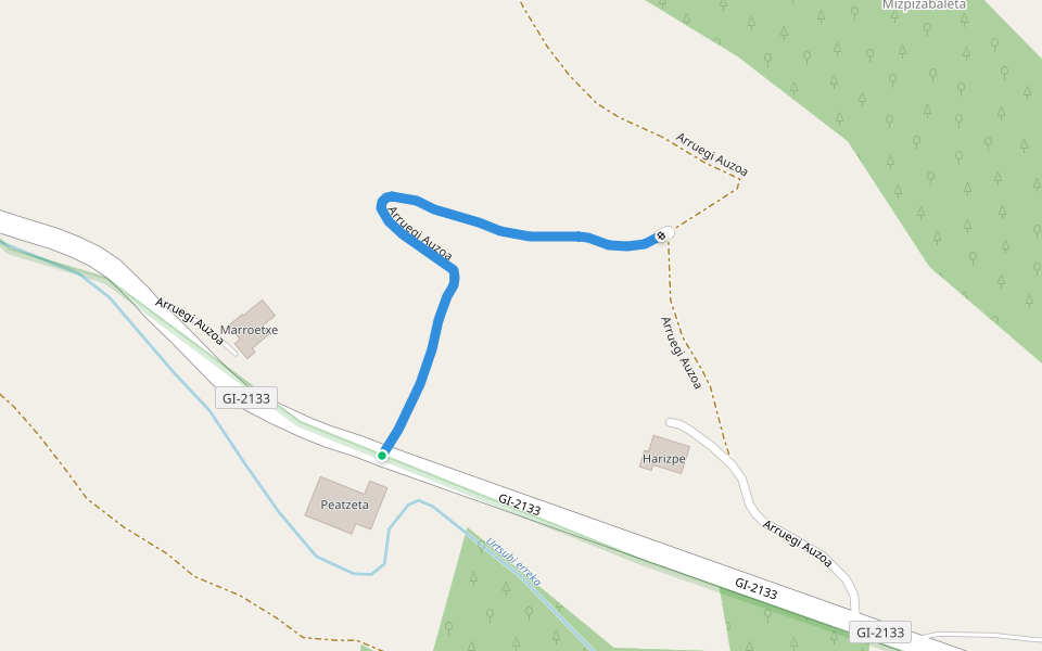 Arruegi Auzoa walking route map in Zaldibia