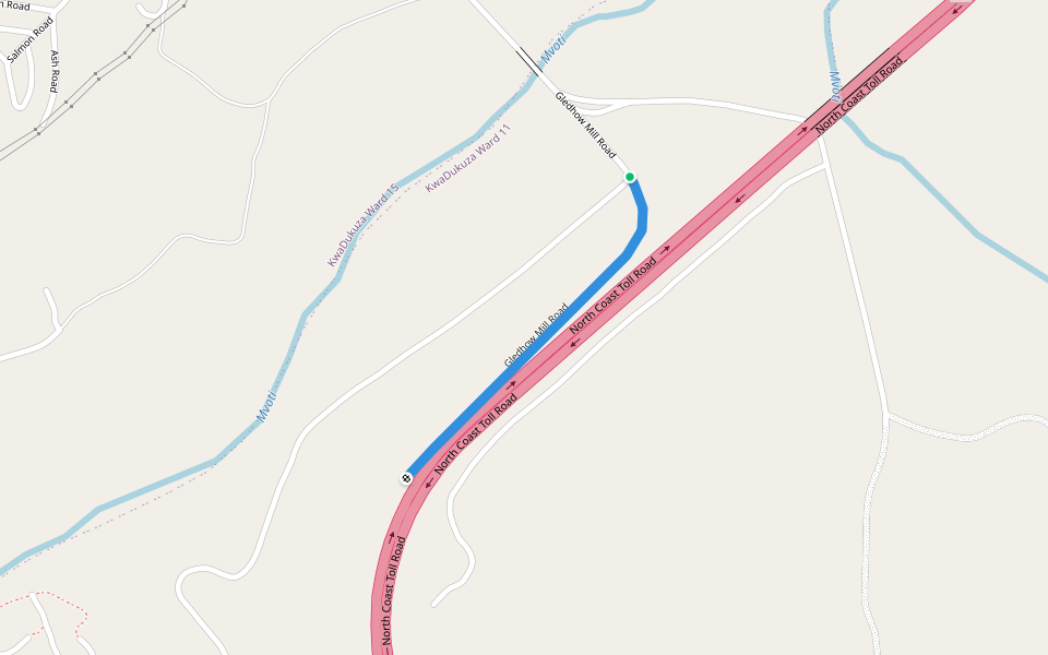 Gledhow Mill Road walking route map in KwaDukuza