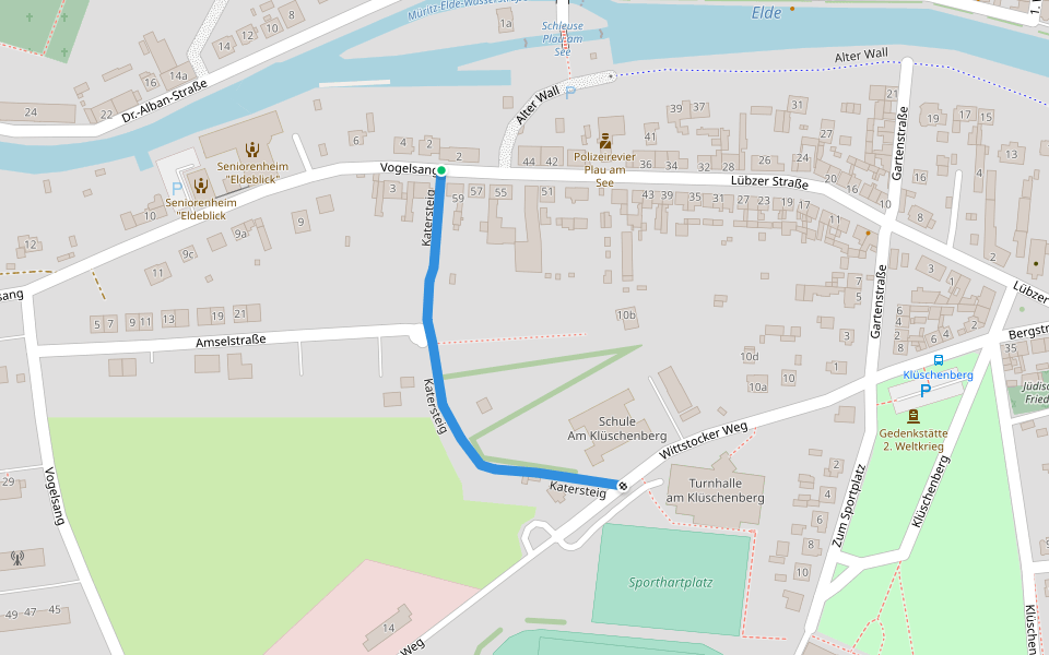 Katersteig walking route map in Plau am See