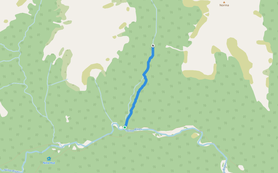 Lucretia Valley Track walking route map in Lewis Pass