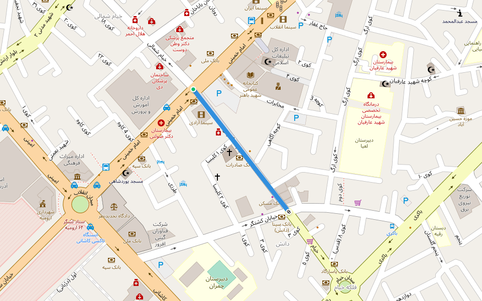 خیام walking route map in Urmia