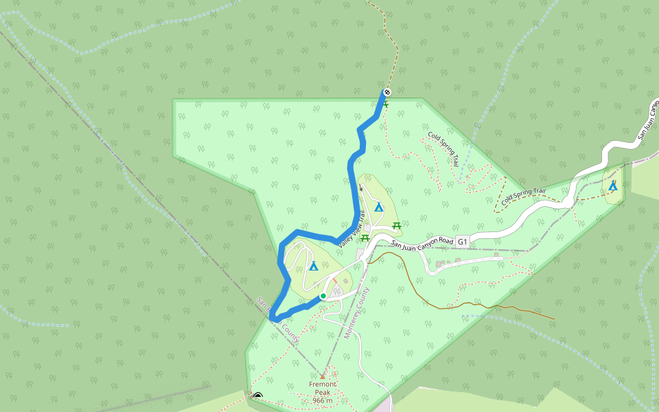 Valley View Trail walking route map in San Juan Bautista