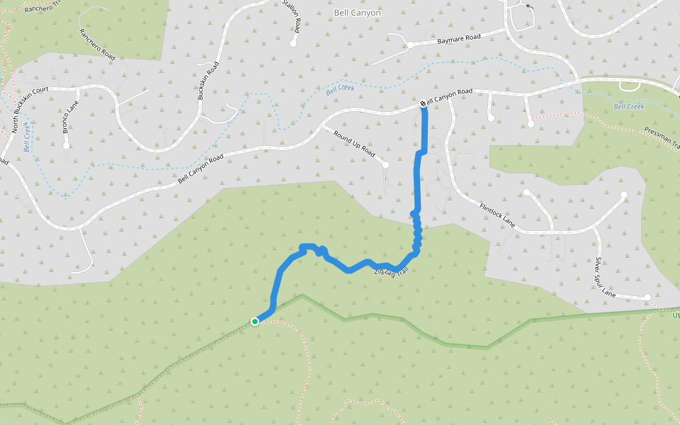 Zig Zag Trail walking route map in Bell Canyon
