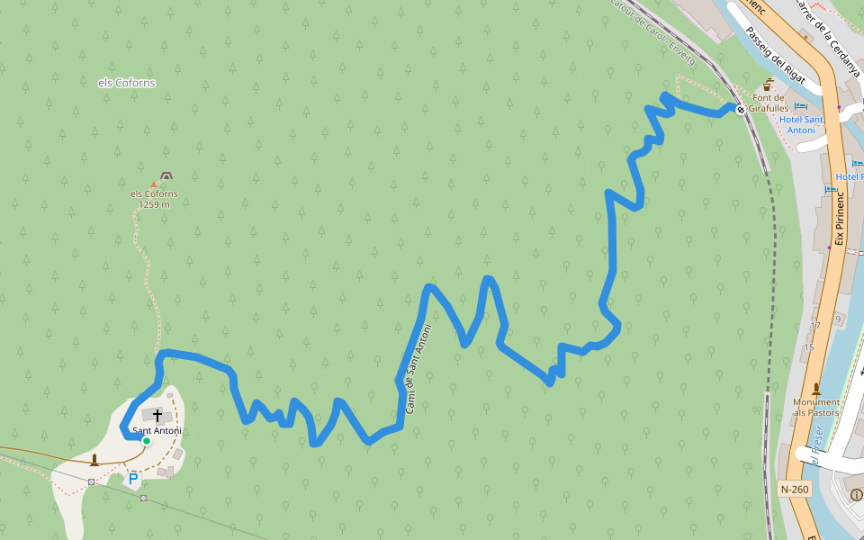 Camí de Sant Antoni walking route map in Ribes de Freser