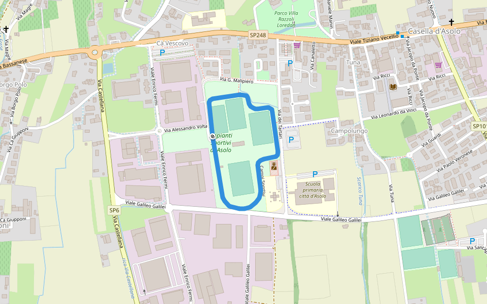 Campi Sportivi walking route map in Asolo