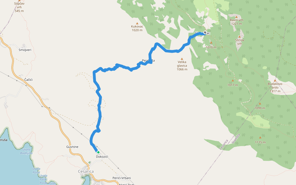 Cesarica walking route map in Cesarica