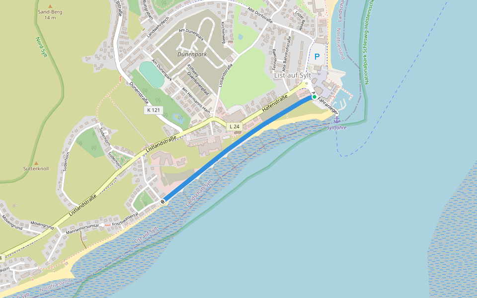 Promenade walking route map in List