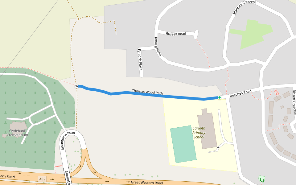 Thomas Wood Path walking route map in Clydebank