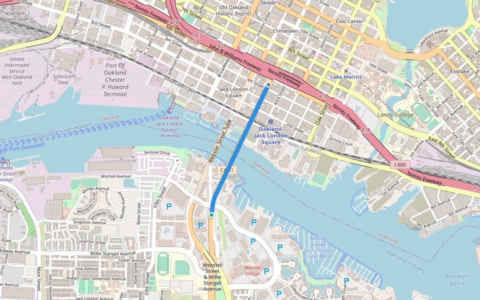 Posey Tube Path walking route map in Alameda