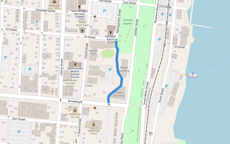 Washington Center walking route map in Newburgh