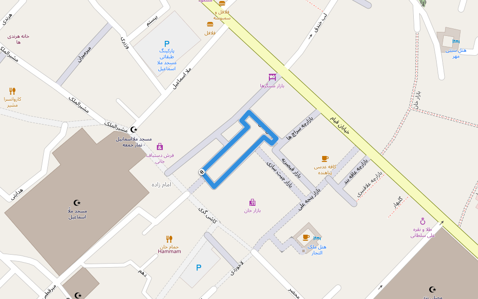 میدان خان walking route map in Yazd