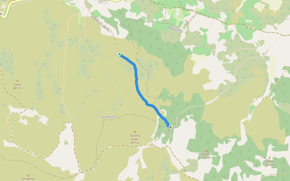 Dračevica-CrnaKorita walking route map in Nerežišća