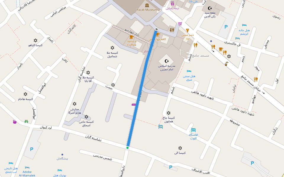 چهارسو walking route map in Yazd