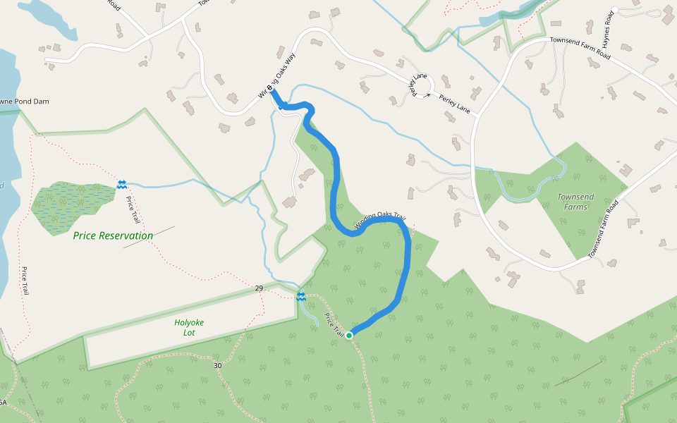 Winding Oaks Trail walking route map in Boxford