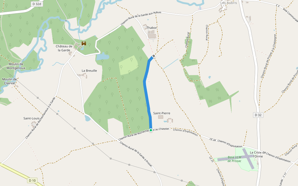 Chemin Rural de Prissac au Gué de Laveau walking route map in Prissac