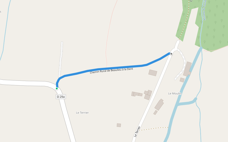 Chemin Rural de Beaulieu à la Dent walking route map in Beaulieu