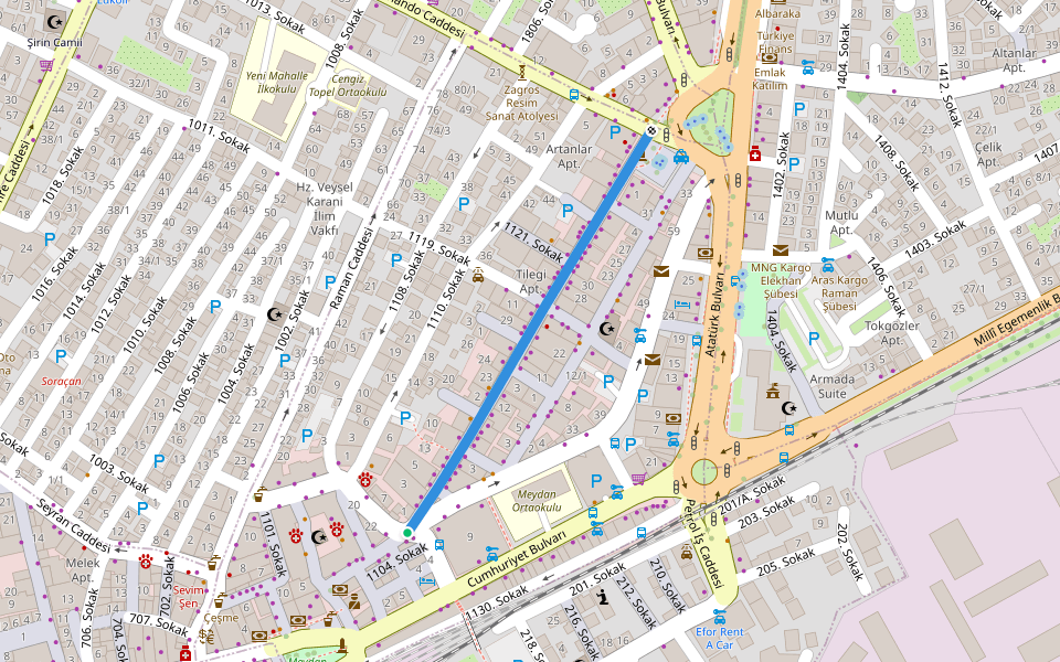 Gülistan Caddesi walking route map in Batman