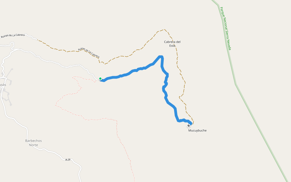 Ruinas de La Cabrera walking route map in Tabay