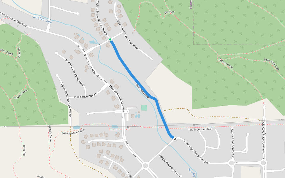 Blue Bell Creek walking route map in Owens Cross Roads