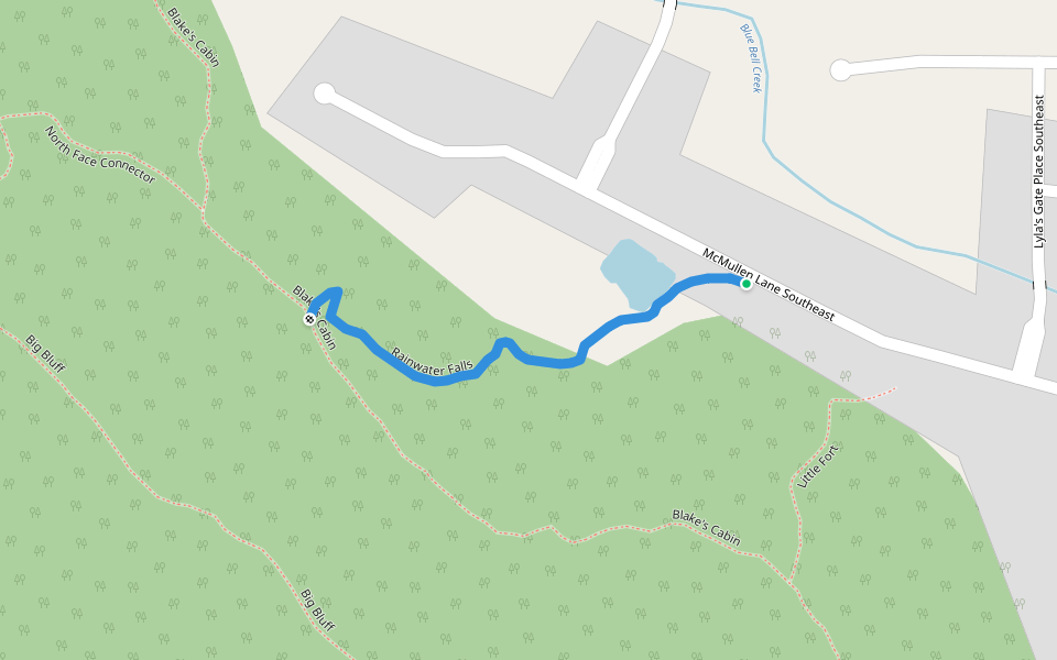 Rainwater Falls walking route map in Brownsboro