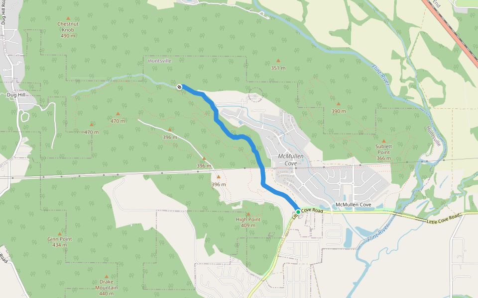 Blake's Cabin walking route map in Owens Cross Roads