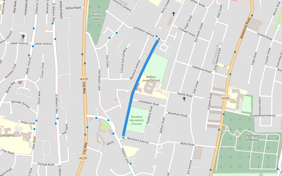 RRX44 walking route map in Rochester