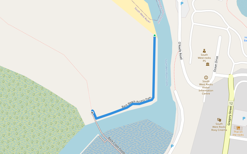 Back Beach Access Path walking route map in South West Rocks