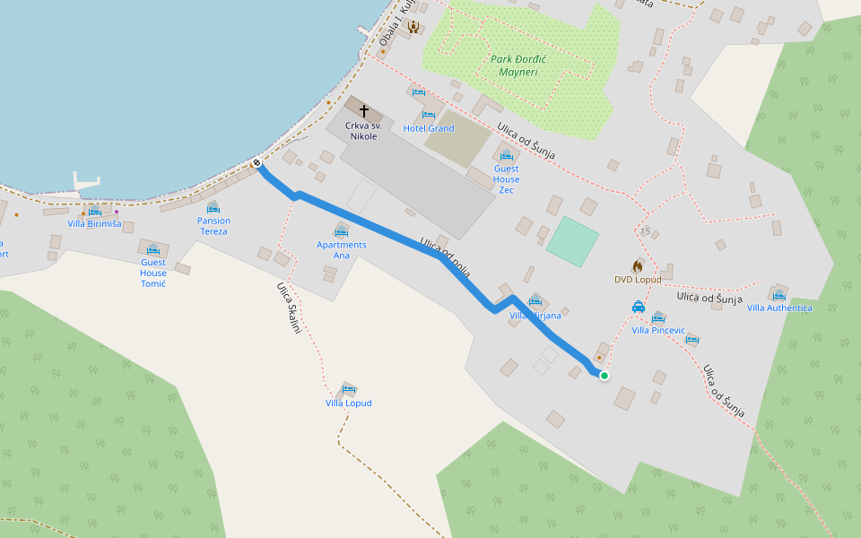 Ulica od polja walking route map in Lopud