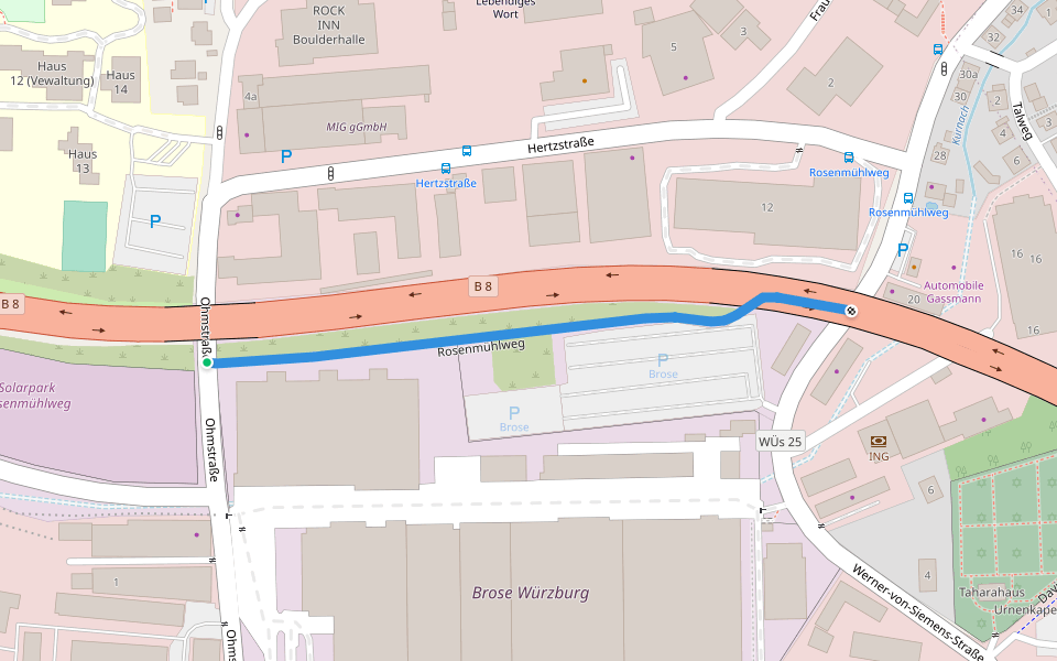 Rosenmühlweg walking route map in Würzburg