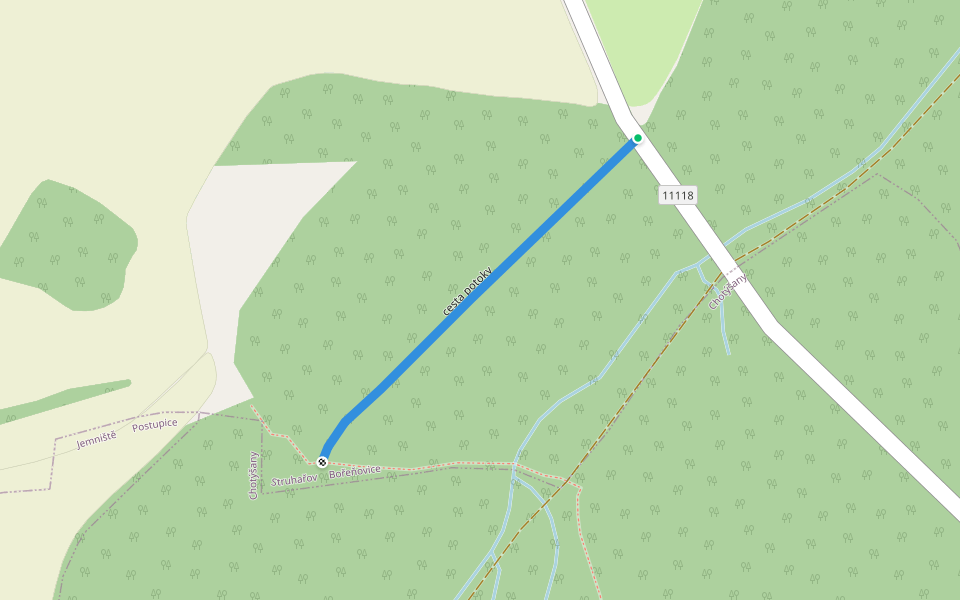 cesta potoky walking route map in Struhařov
