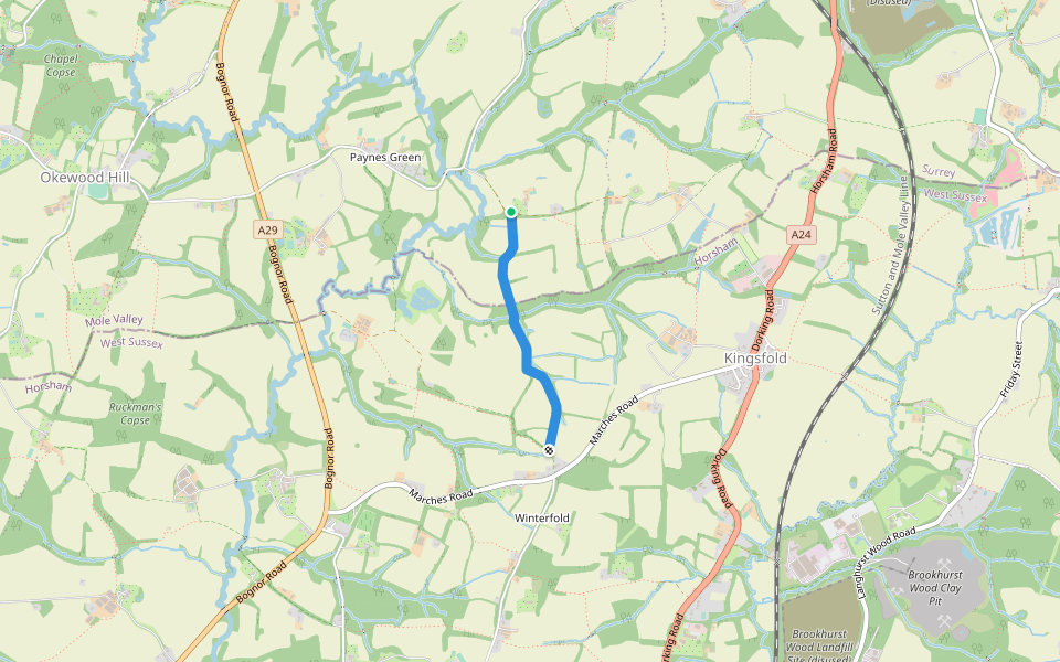 Smuggler's Lane walking route map in Ockley