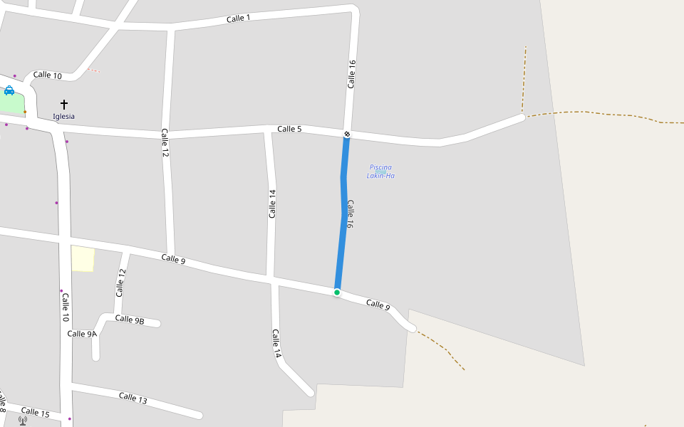 Calle 16 walking route map in Xocén