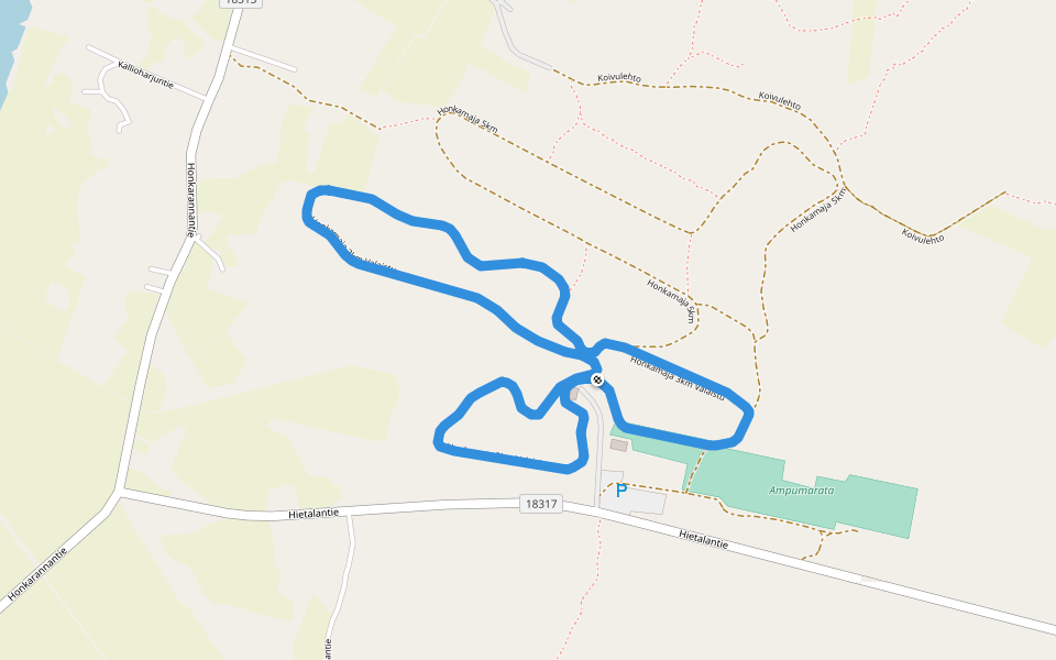 Honkamaja 3km Valaistu walking route map in Oulainen